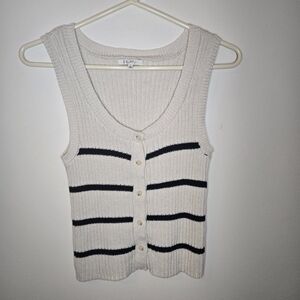 Z Supply Button Up Sweater Vest White Black Stripes Size Small